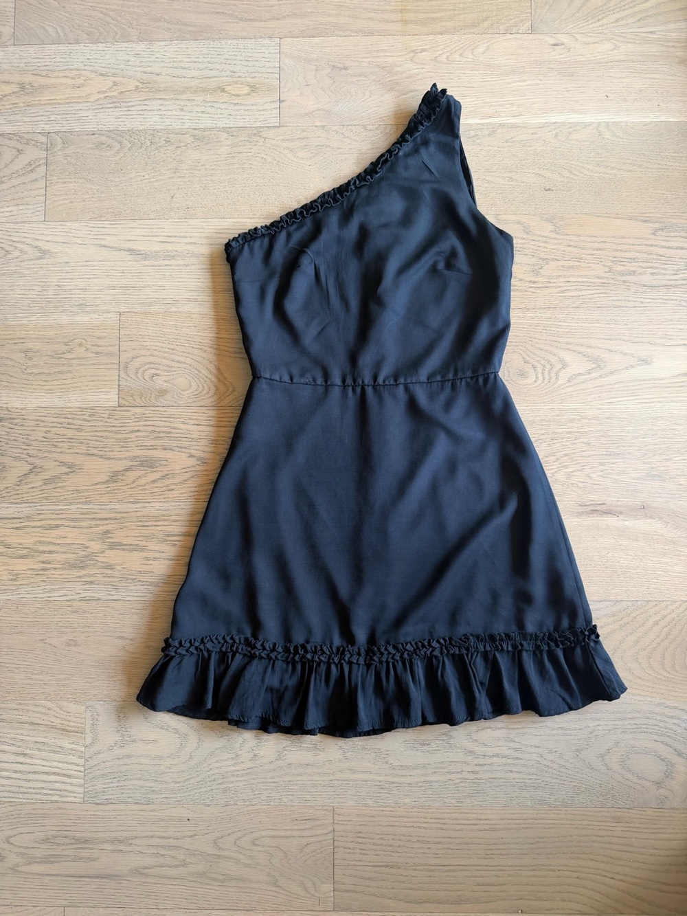 Blue Rain Black One-Shoulder Ruffle-Hem Dress
